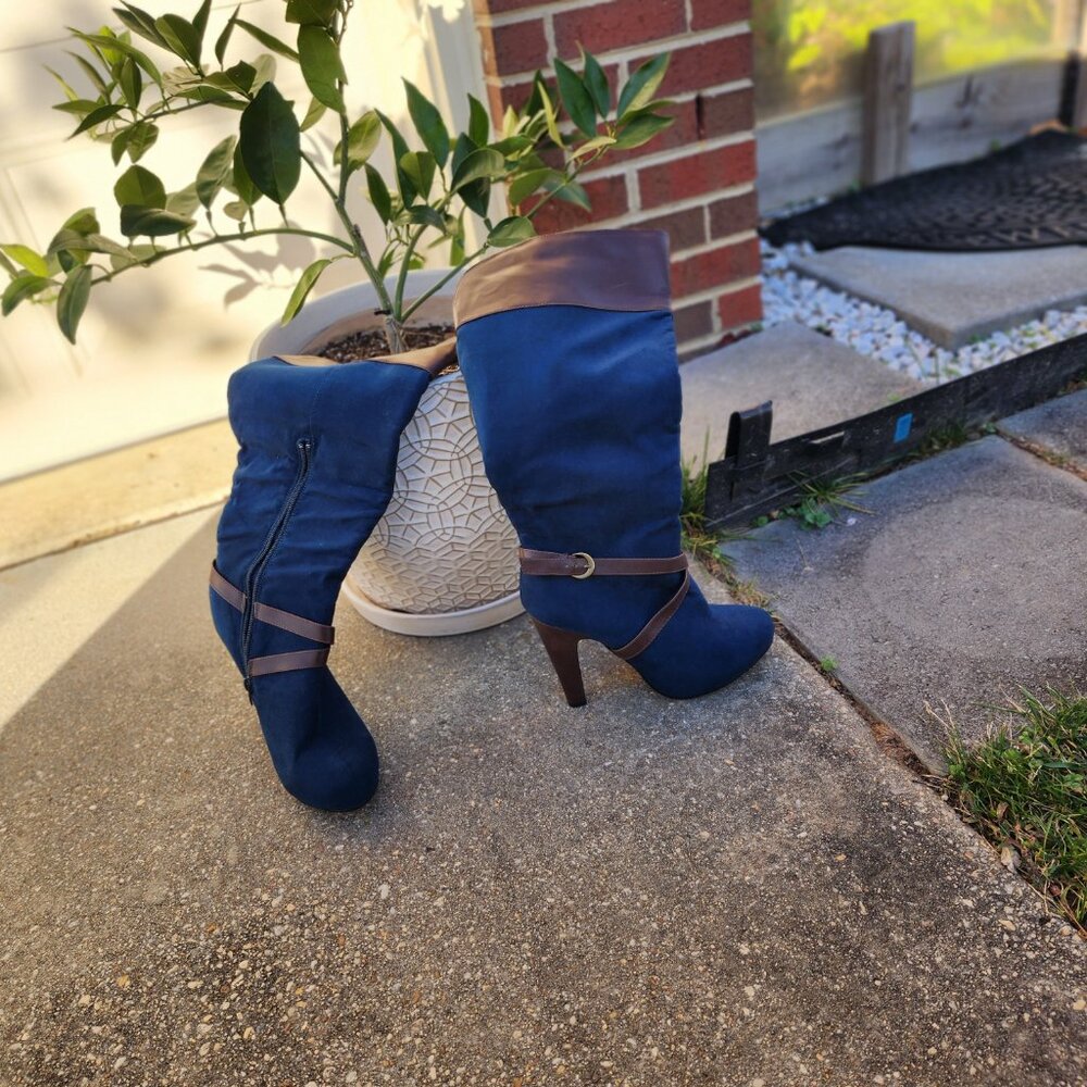 Y2K Western-Inspired Cowboy Chic Brand-New Blue Suede Women’s Knee Boots Size 9 - Picture 5 of 15